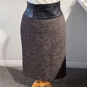 Lafayette 148 Brown Skirt with Black Leather Waist Band